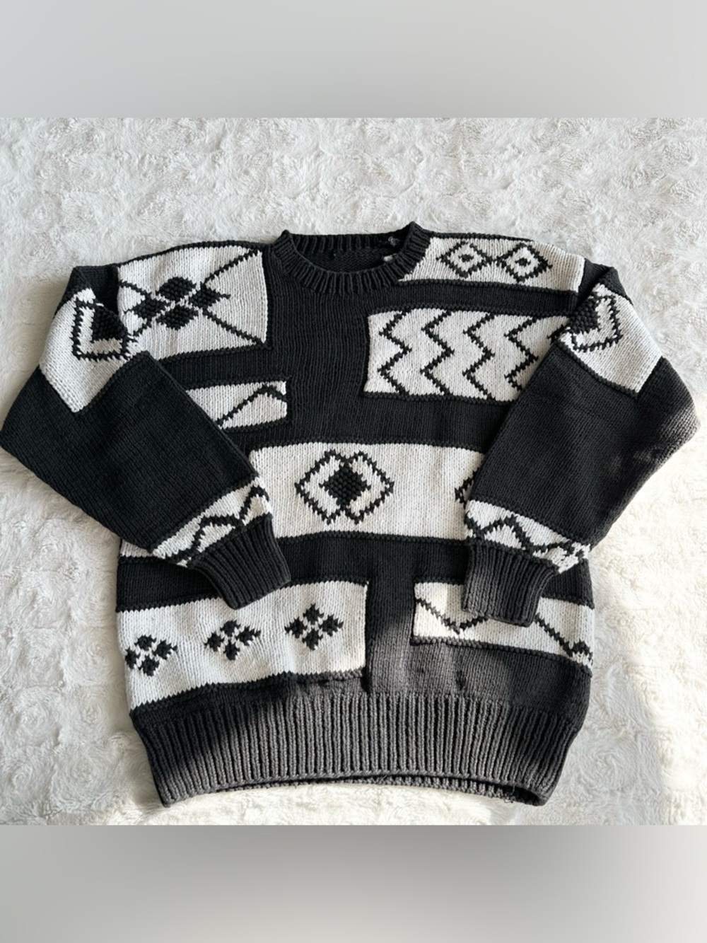 Vintage Claiborne Pullover Sweater Mens Large Gray Geometric Grandpa 90s READ